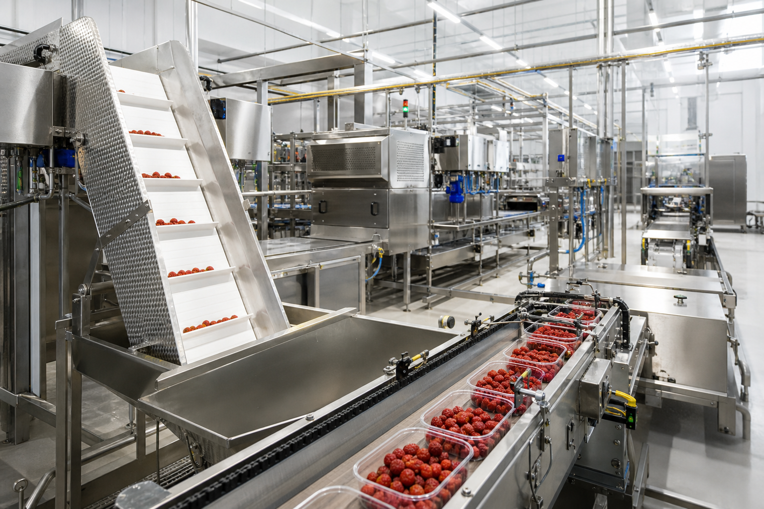 Planta de procesamiento alimentario con maquinaria industrial