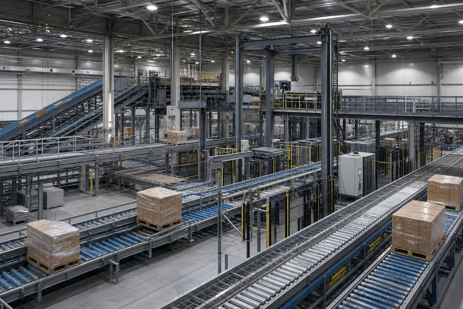 Almacén logístico con sistemas de transporte industrial